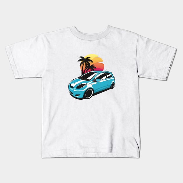 Blue Yaris MK2 Sunset Palms Kids T-Shirt by KaroCars